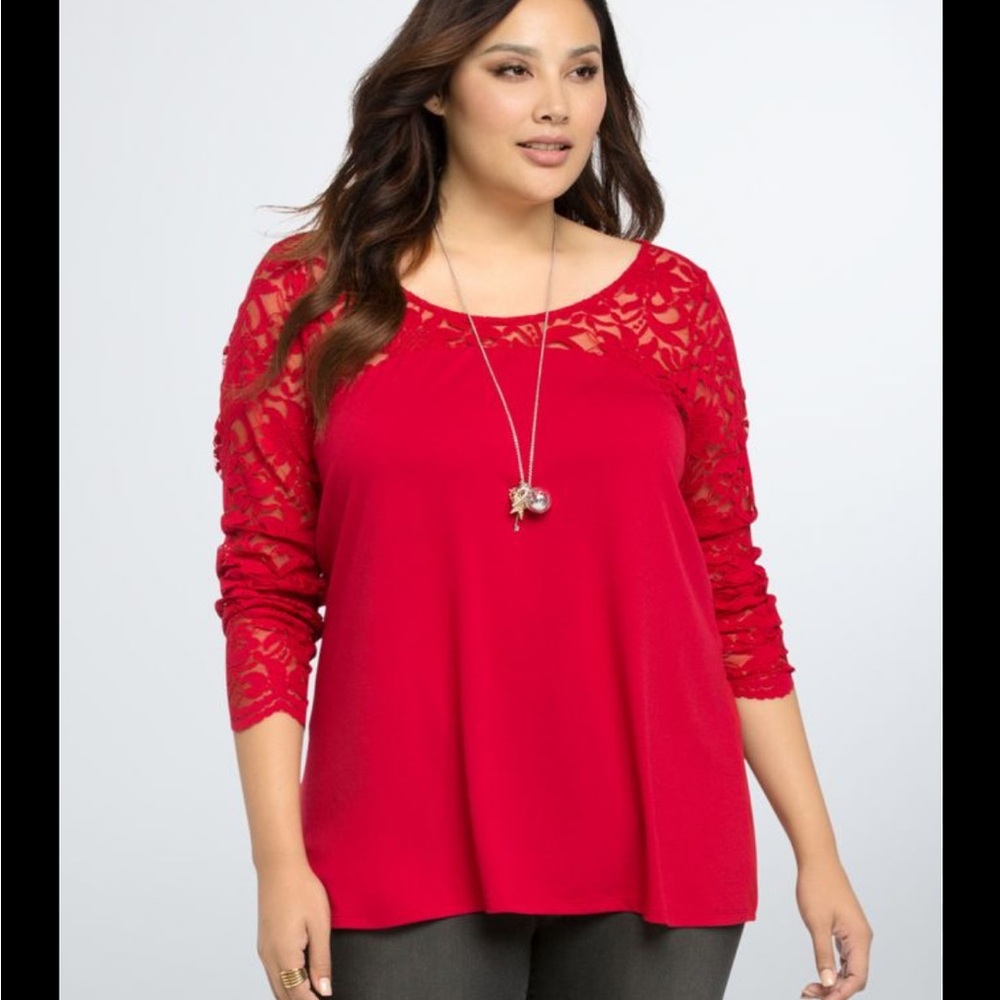 Torrid Lace Long Sleeve Blouse Red Sz 3X
